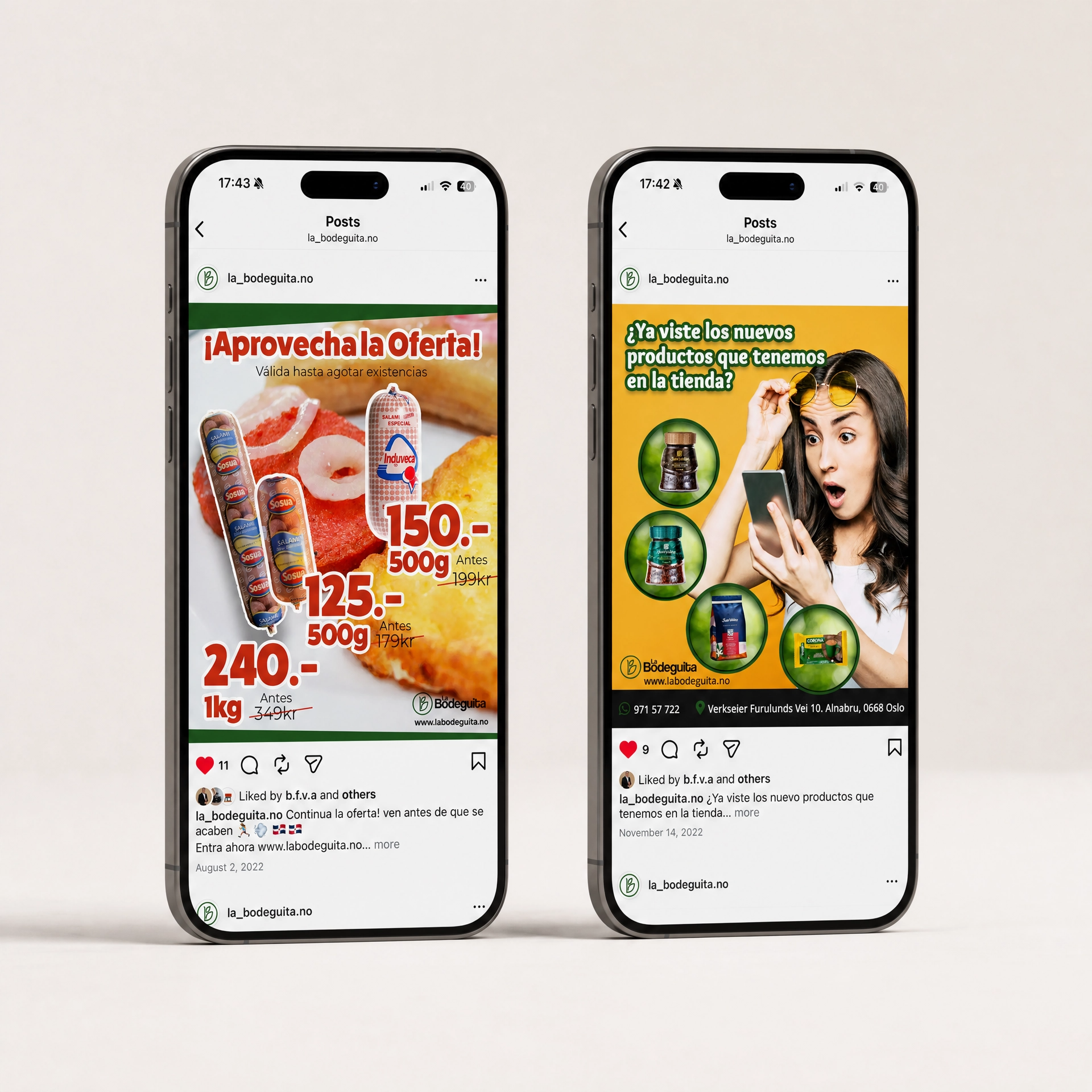 Grafisk design for La Bodeguita sine innlegg og reels i sosiale medier
